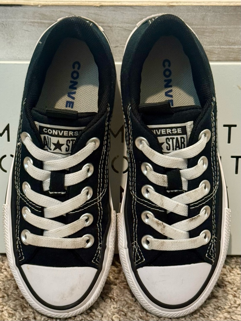 Converse Kids Low Top Sneakers - Black & White Slip Ons, Size 13 Youth